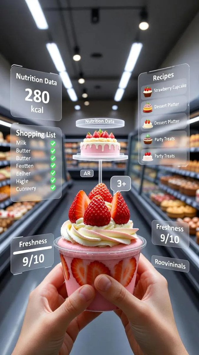 A first-person point-of-view (POV) shot inside a modern supermarket ais…