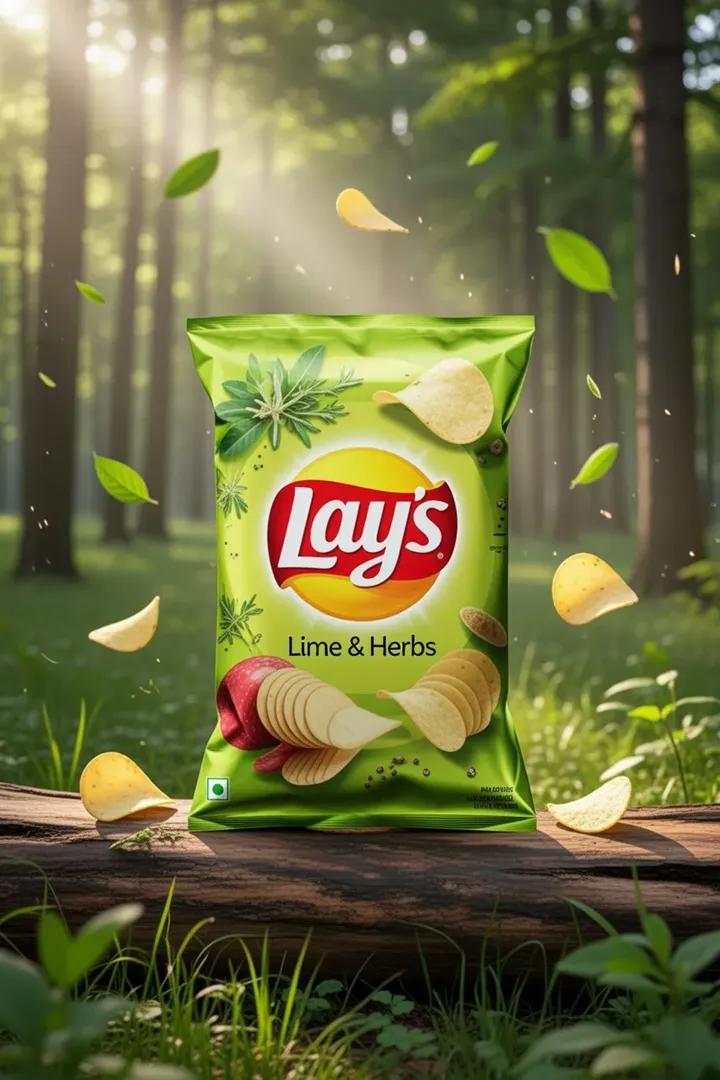 - A premium outdoor food advertisement fea-turing Lay's Lime & Herbs ch…