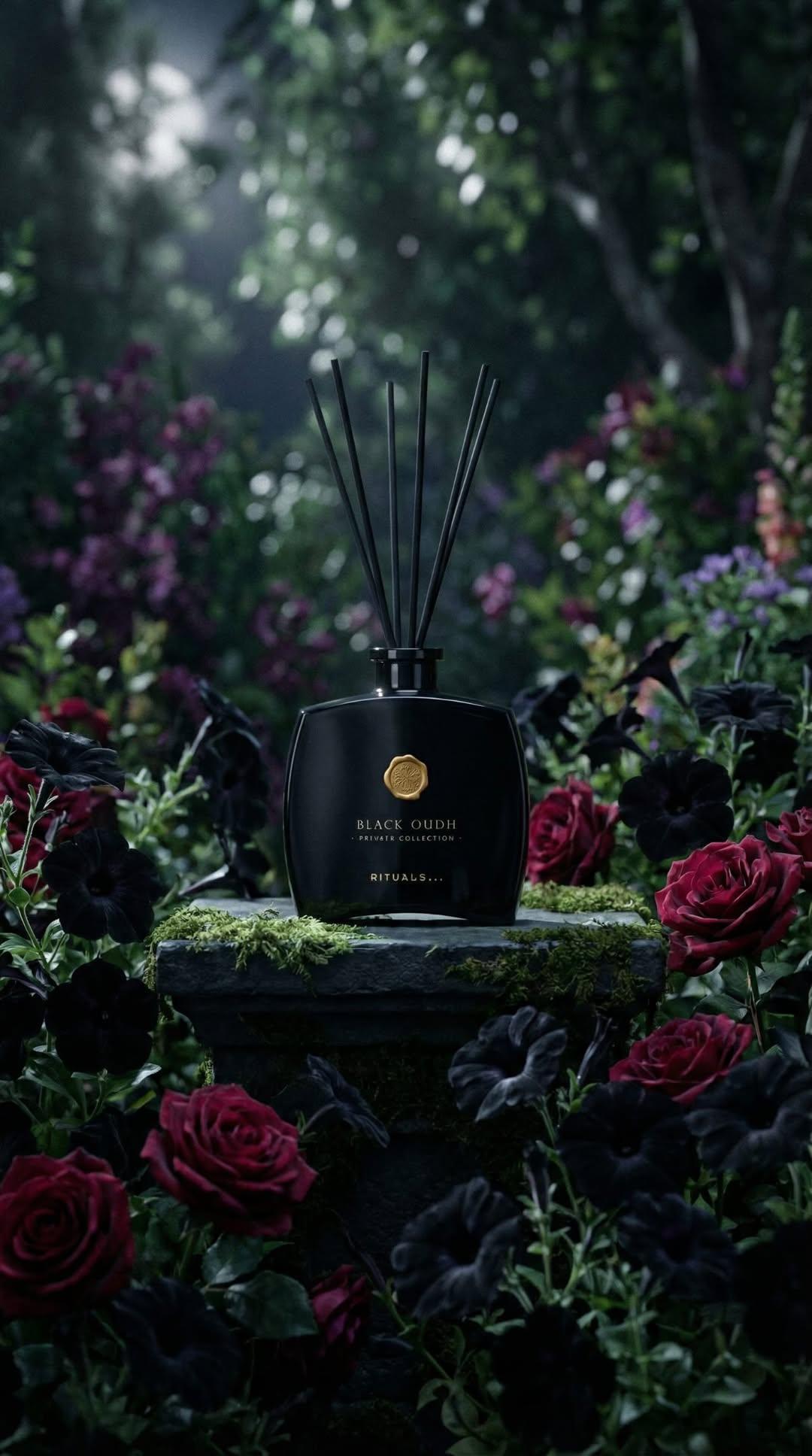 Ultra-realistic luxury product photography of a black glass reed diffus… 1