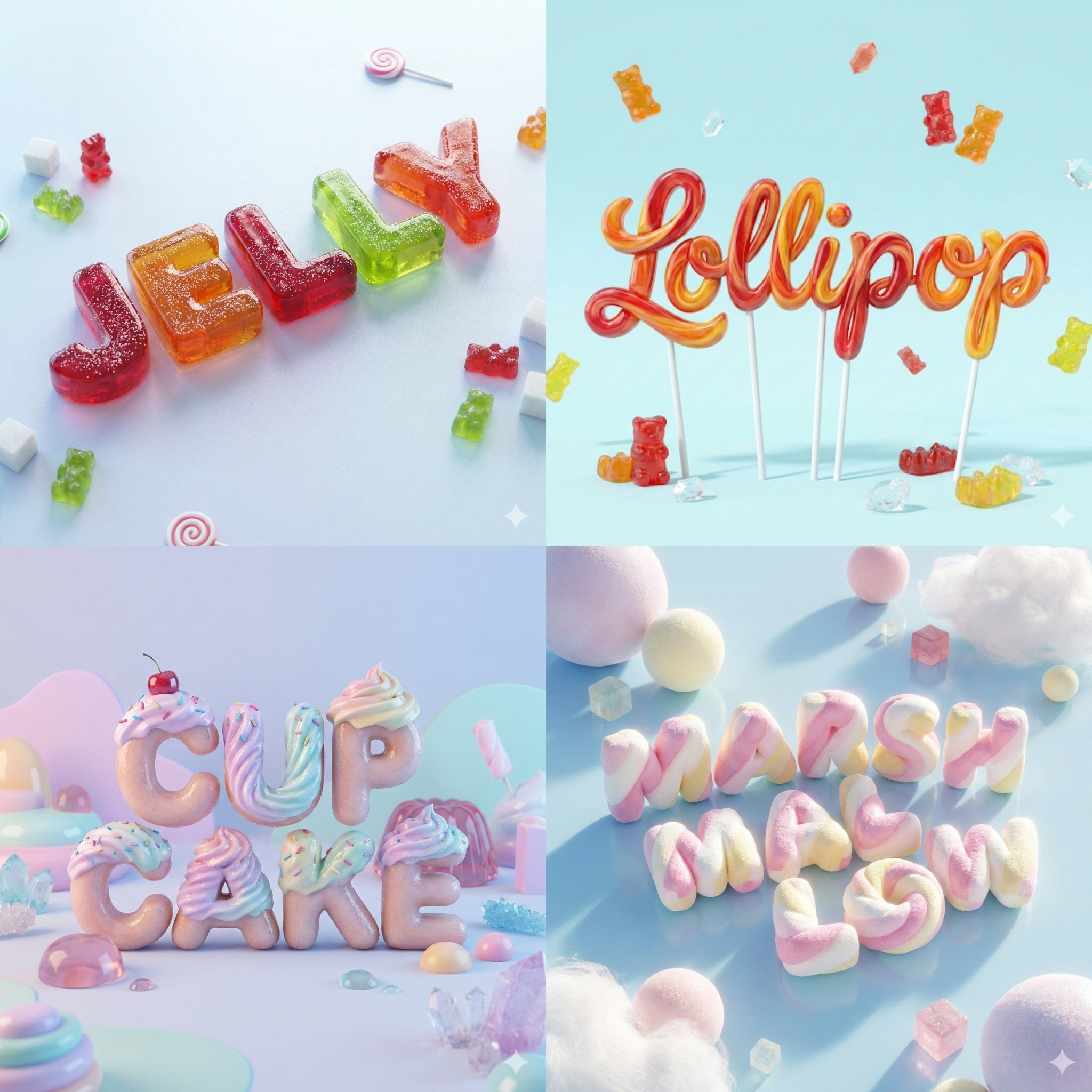 A smooth, ultra-realistic 3D render of the word [YOUR WORD] shaped like…