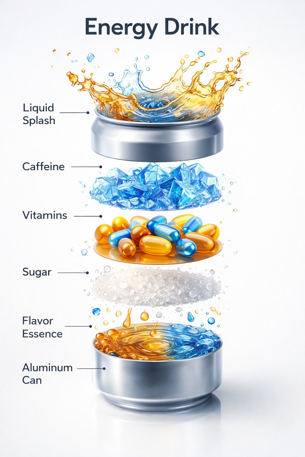 The energy drink start to round spin while ingredients separate gently …