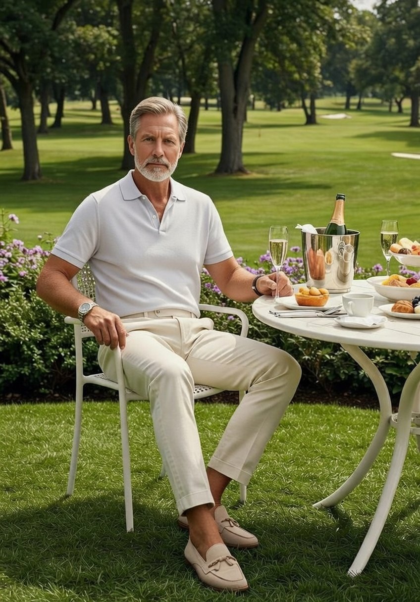 A luxurious outdoor breakfast scene on a pristine golf course, early mo… 2