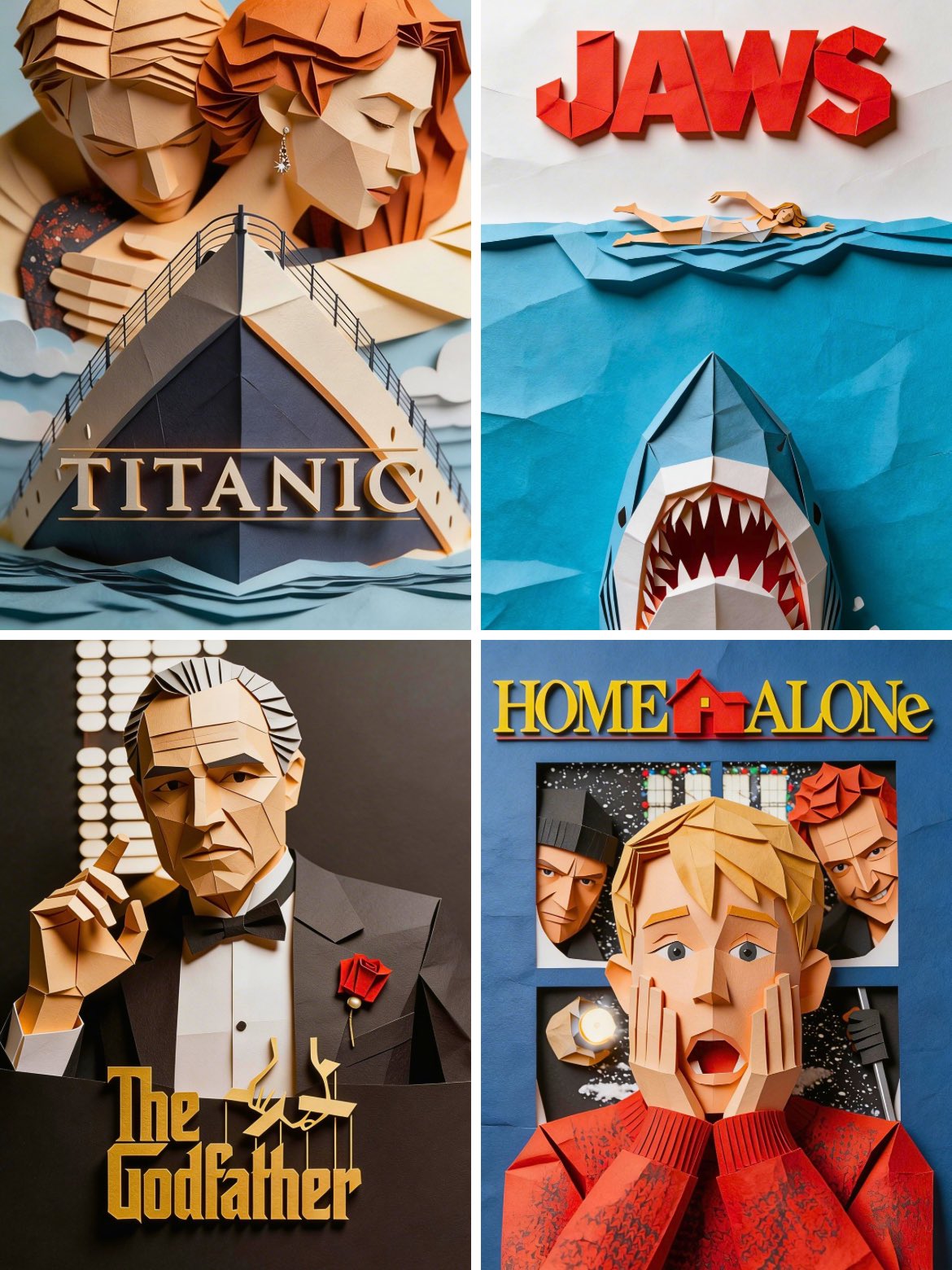 Transform this movie poster into origami paper craft. Every composition…