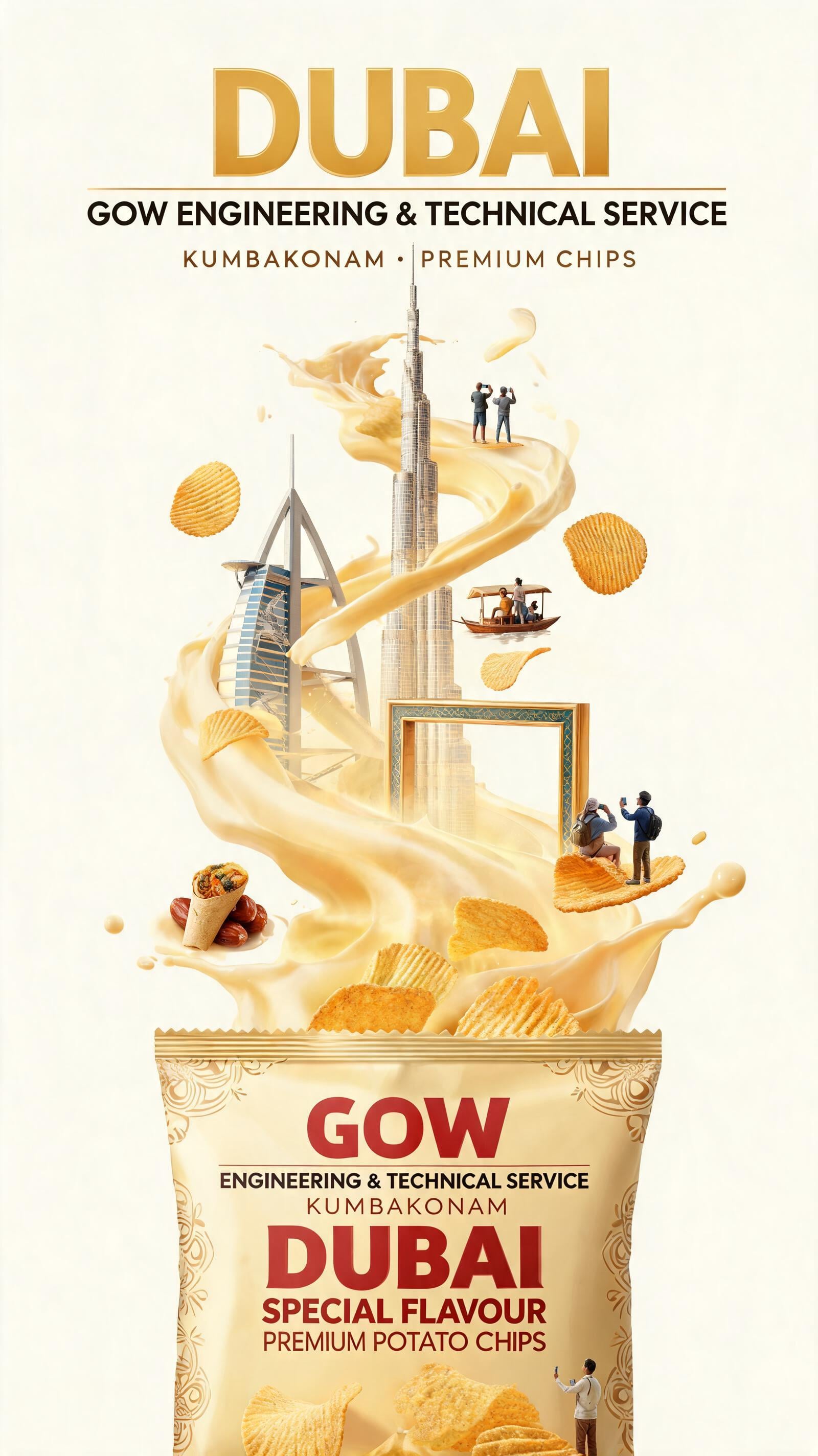Ultra-detailed premium travel-food advertisement poster for [dubai], ve…