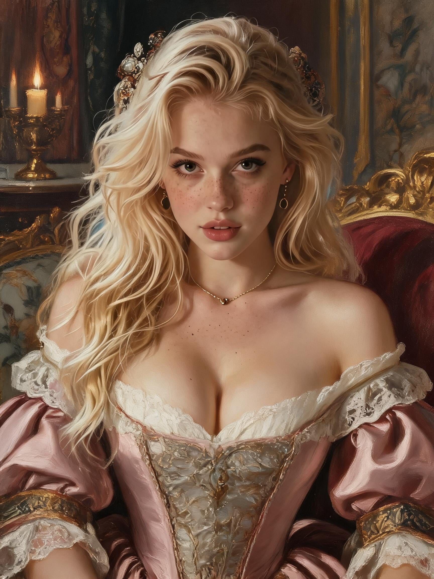 portrait half body female French concubine with slim curvy body paintin…