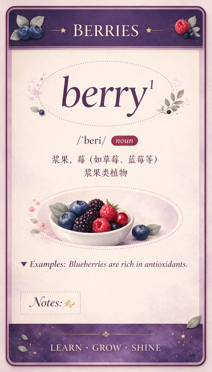 精致浆果色英语单词学习卡片设计
